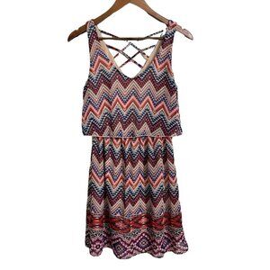 Speechless Womens Pink Aztec Geometric Print Cage Sleeveless Mini Dress Small